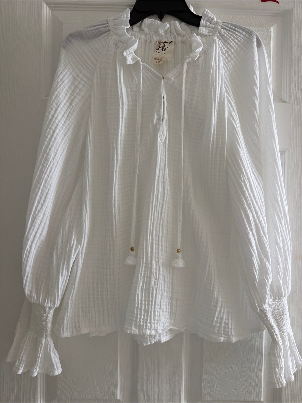 Figue Lianna Gauze Cotton Top Blouse in White Size S Ruffle Cottagecore Shirt